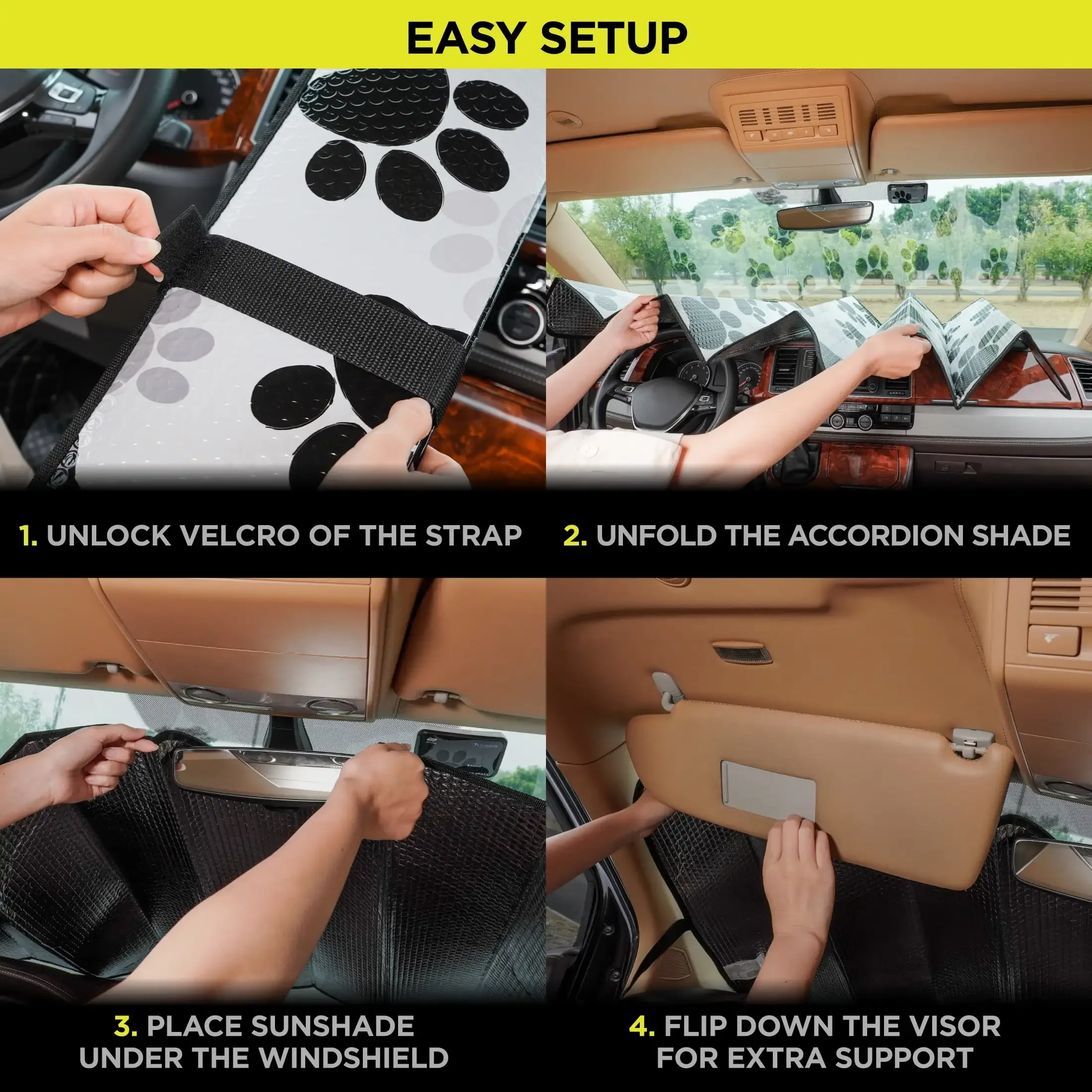 ペット愛好家のための足跡車サンシェード特大63インチx28.5インチアコーディオン折りたたみヒートブロッカーユニバーサルフロントガラス