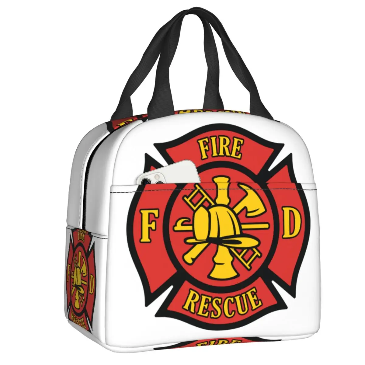 Custom Firefighter Fire Rescue Maltese Florian Cross Thermal Insulated Lunch Bags Women Portable Lunch Tote Food Box