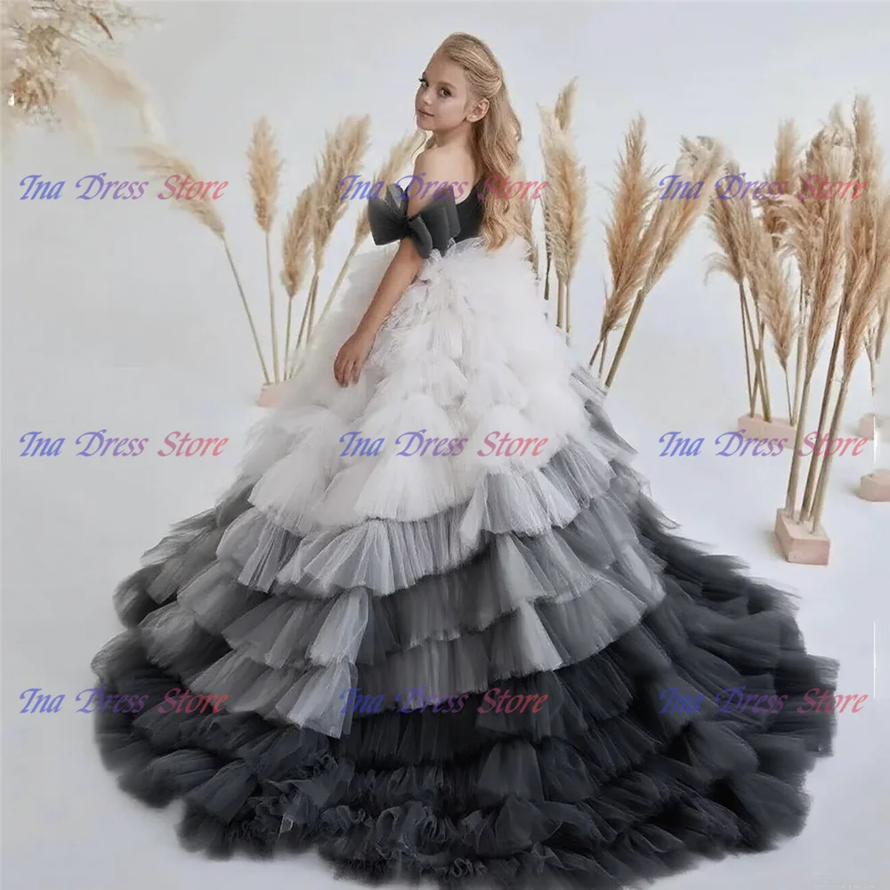 فساتين بنات الزهور تول أداء الكرة الزفاف يزين كتف واحد المقدسة للأطفال هدية عيد ميلاد فساتين التواصل الأول