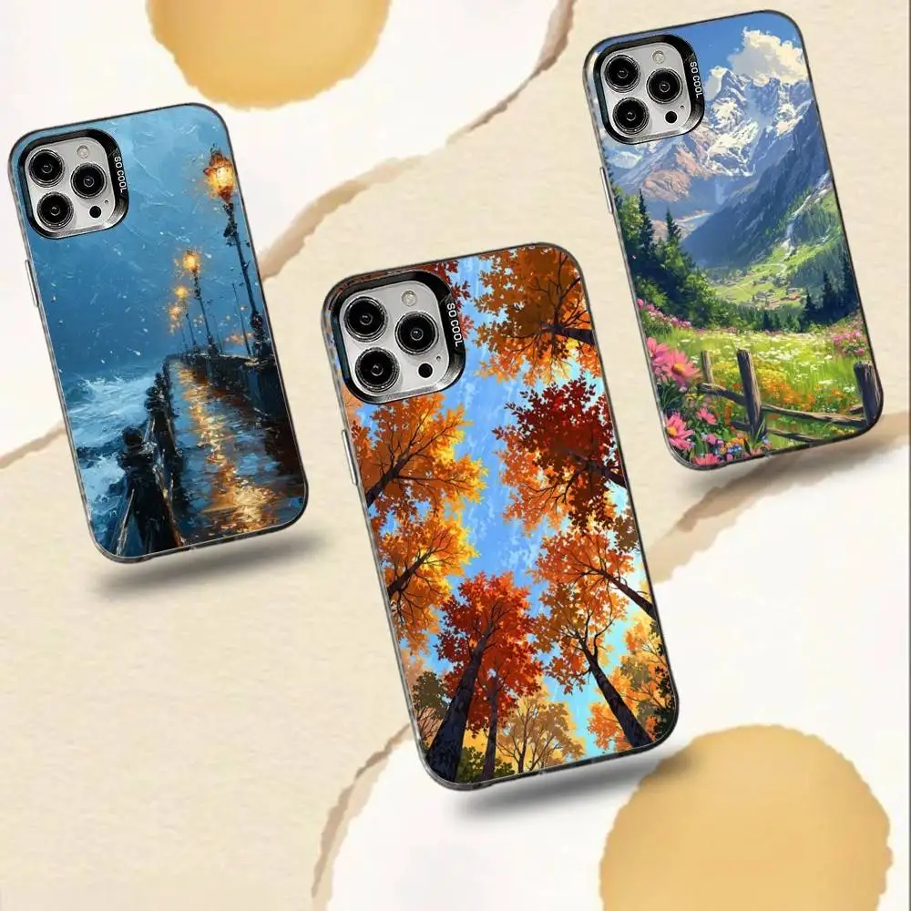 

Landscape art Phone Case For iPhone 16,15,14,13,12,11,Pro,Max,Plus,Mini,XS,SE Anti Fall Black Matte Hard Bumper