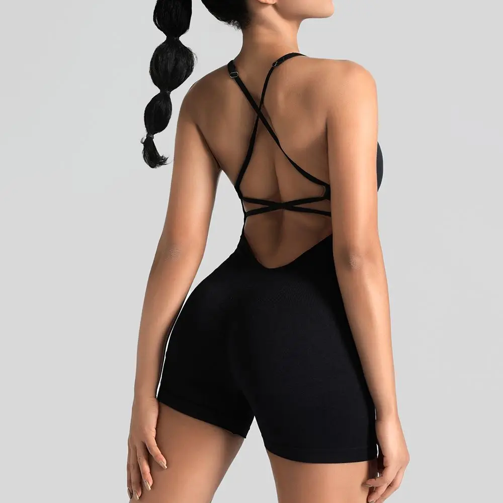 

Sexy Backless Cut-out All-in-one Gym Suit Tight Fit Quick-drying Sports Black Slim Back Jumpsuit Yoga Suit