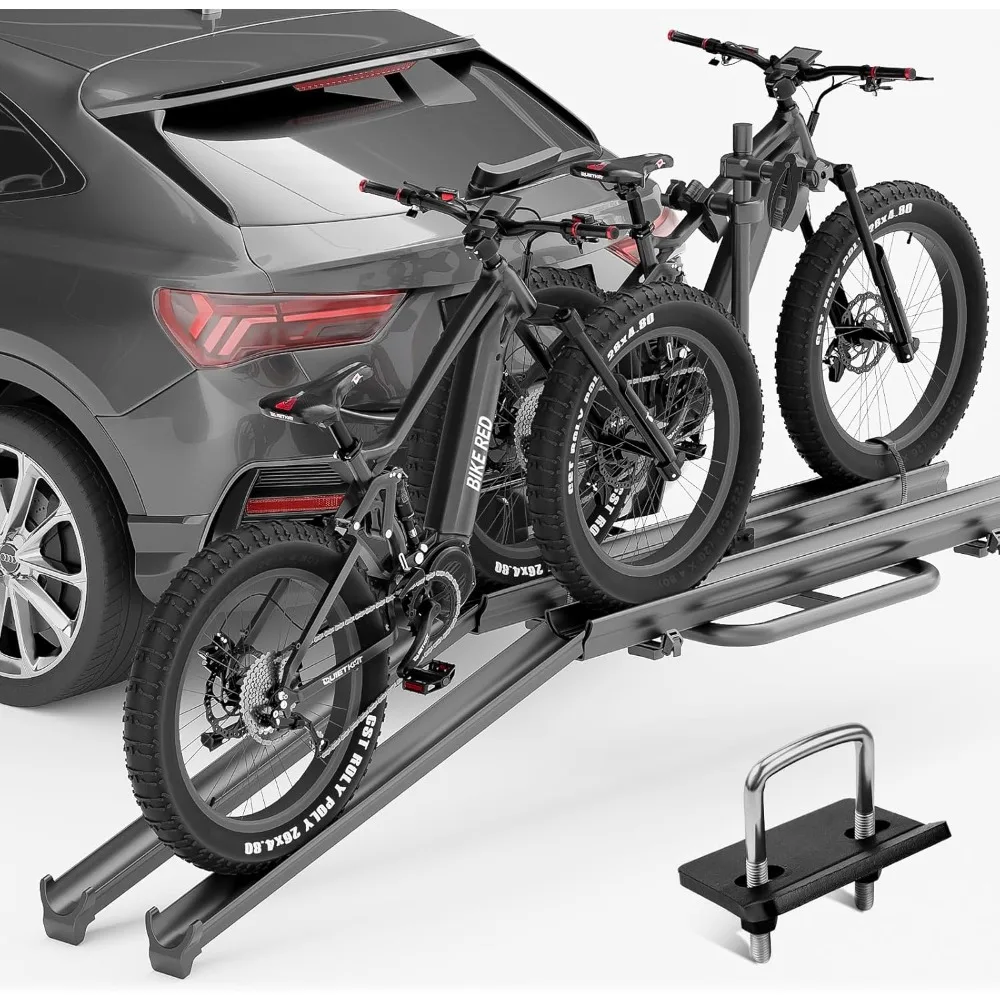 

2 EBike Rack with Ramp, up to 5" Fat Tire Bike Carrier, 200 LBS Capacity Bike Racks, Lockable & Foldable Electric Bicycle Holder