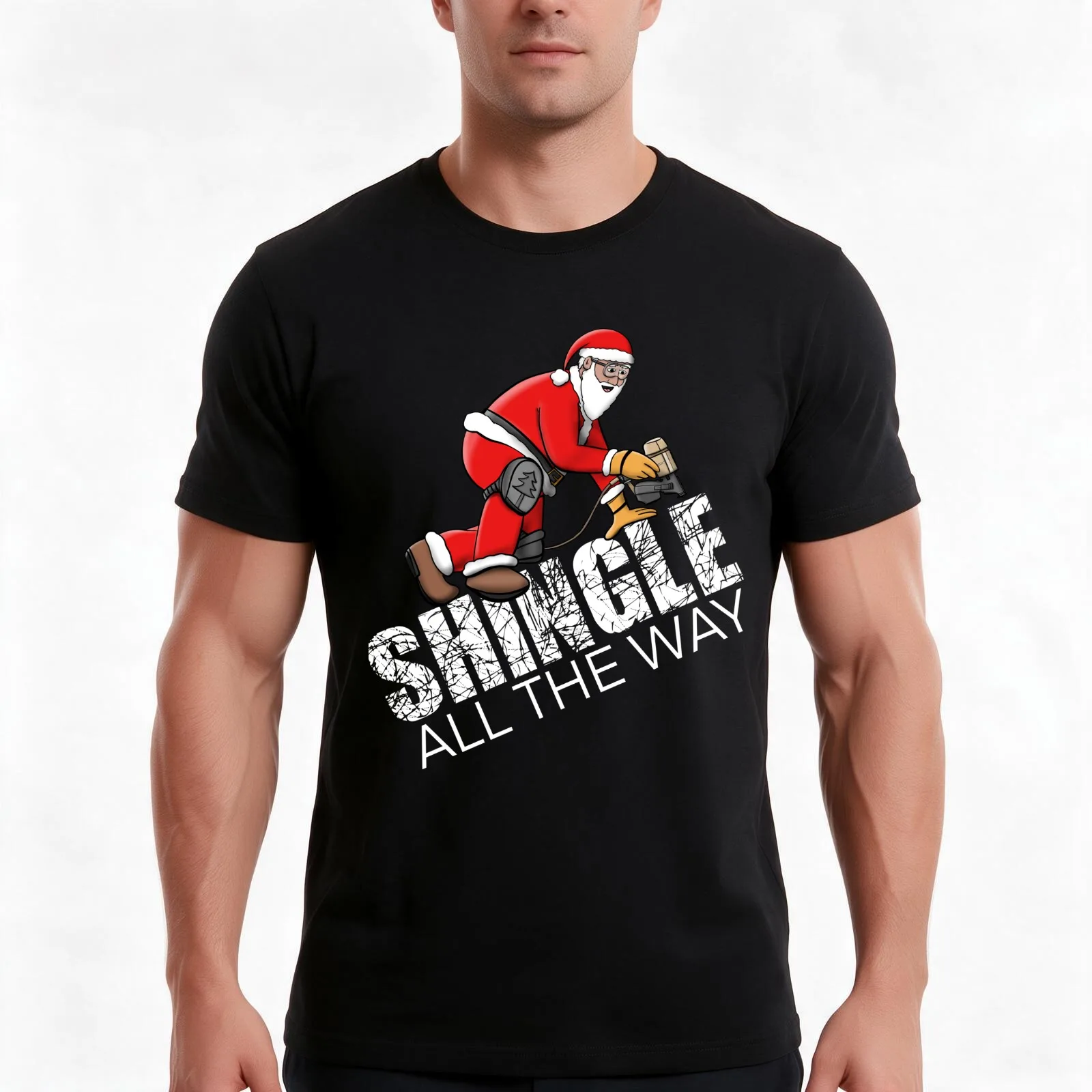 Roofing Christmas Shingle All the Way T-Shirt, Summer Casual Cotton Tee, Oversized Streetwear Tops, Vintage Graphic Print