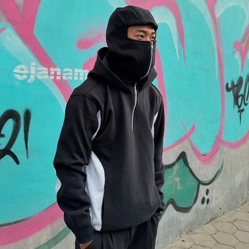 سترة بقلنسوة غير رسمية جديدة للخريف والشتاء للرجال والنساء على الموضة في الشارع مخصصة للربط فضفاضة مقاومة للرياح وقناع مزدوج