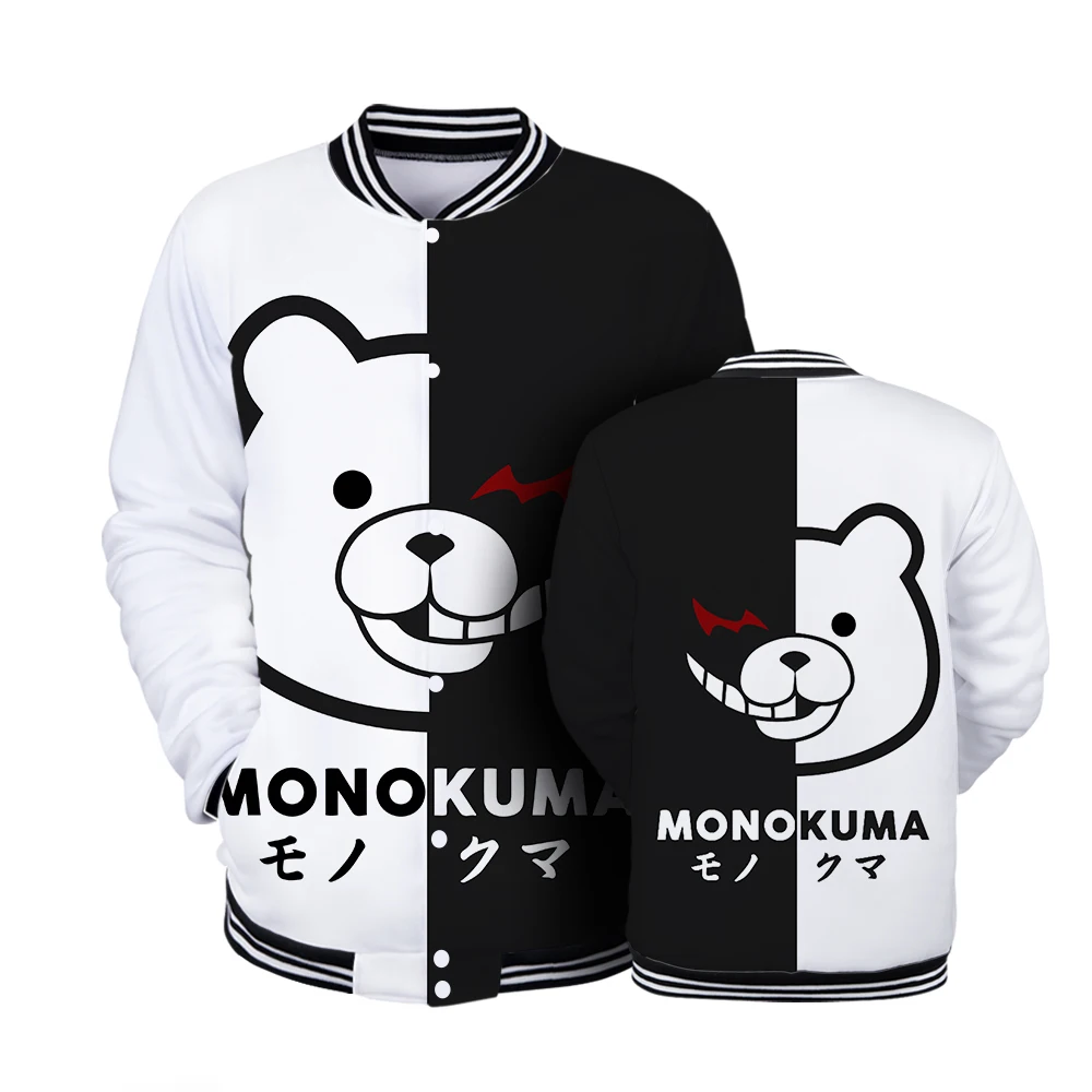 Danganronpa Monokuma Black White Bear 2022 Autumn Men's Pilot Bomber Baseball Jacket University Varsity Casual Harajuku Clothes