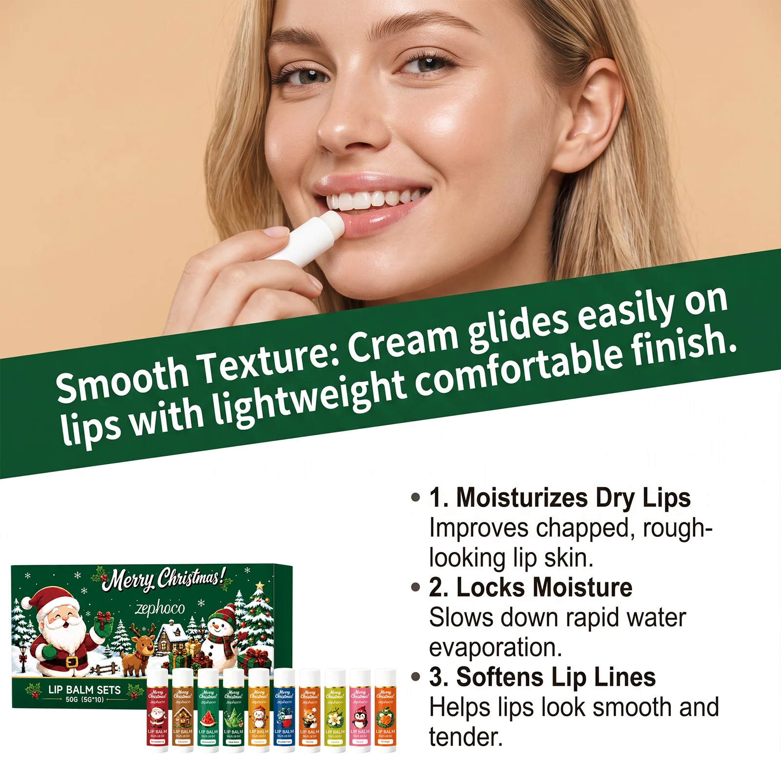 Christmas Lip Balm Set 10pcs Moisturizing Multi-Flavor Nourishing Winter Lip Care for Dry Cracked Lips Portable Lip Balms