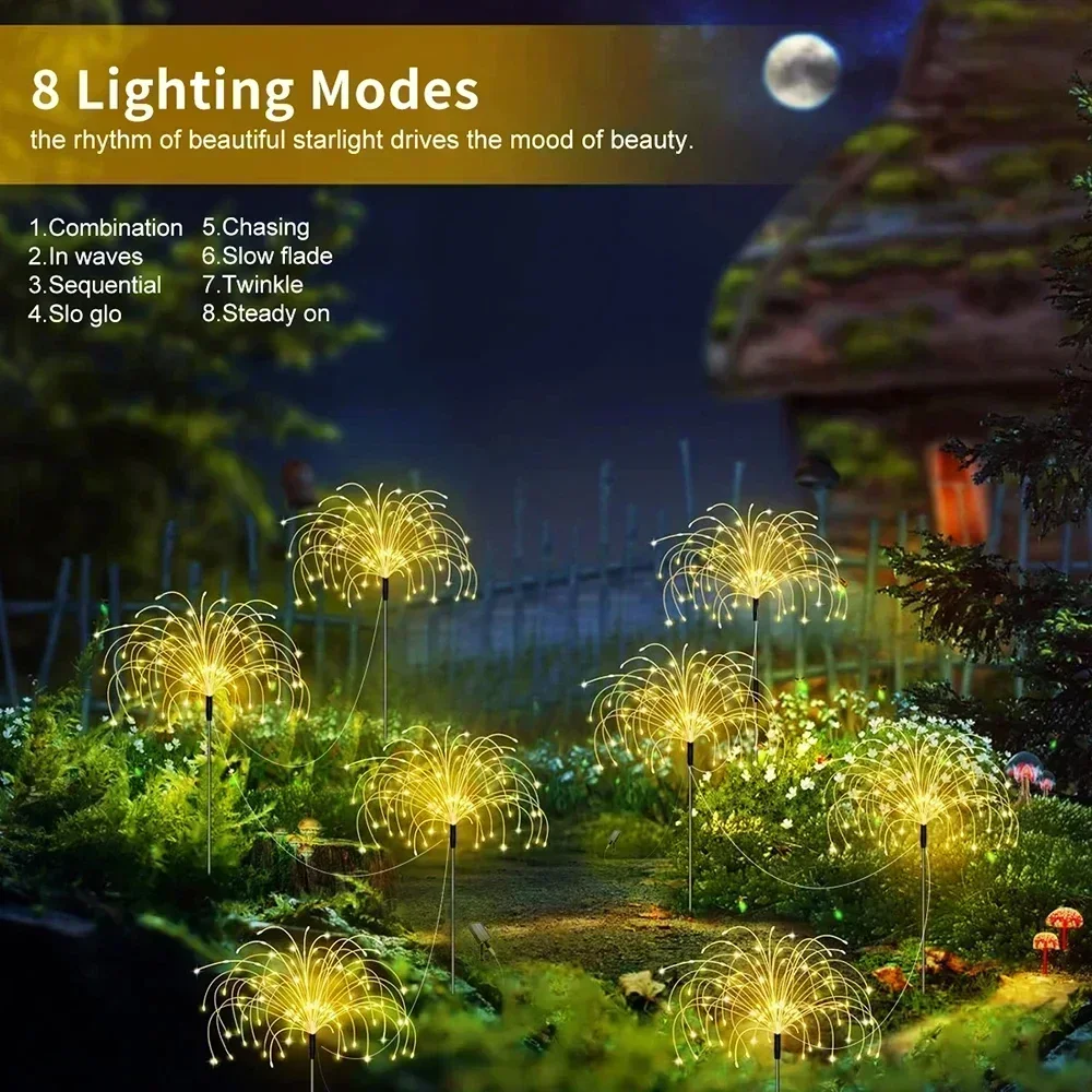 مقاوم للماء الشمسية الألعاب النارية فانوس 90/150 LED أضواء فناء الحديقة في الهواء الطلق ، 8 طرق الجنية سلسلة مصباح لمهرجان الزفاف ديكور