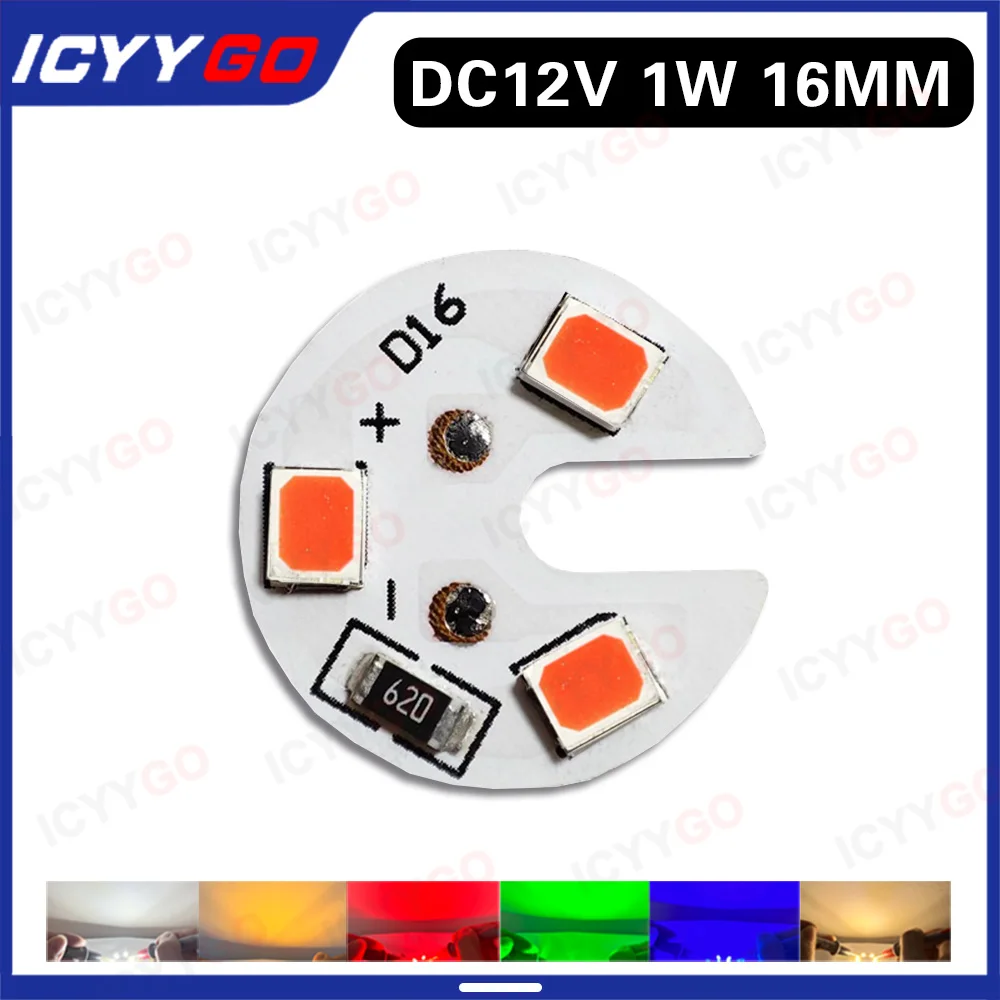 

10-Pack DC12V 16mm 2835 LED Beads White Warm Green Blue Yellow Red Mini DIY PCB Board Light Source
