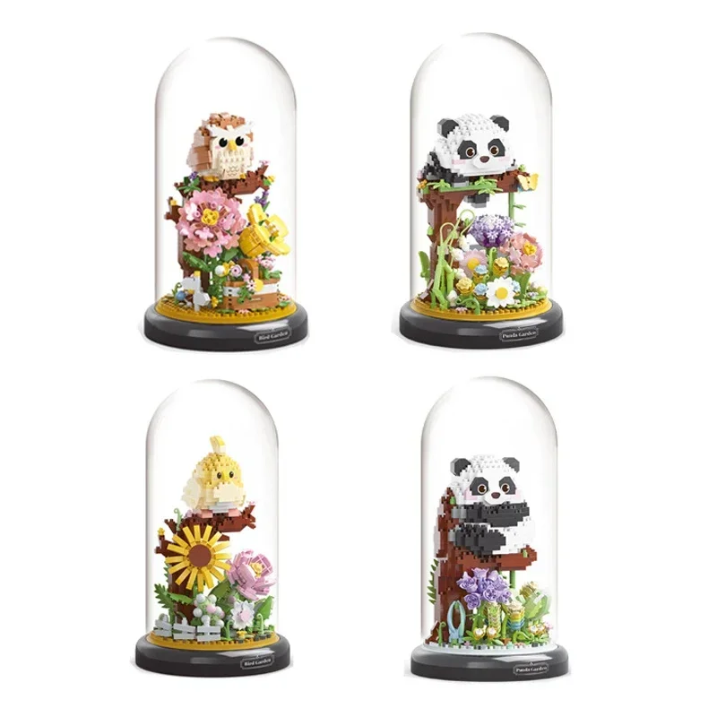 Panda Diamant Bausteine Blume Eule Tier Zusammengebaut Vogel 3D Modell Kunststoff Puzzle Ziegel Spielzeug Für Geschenke Mit Display