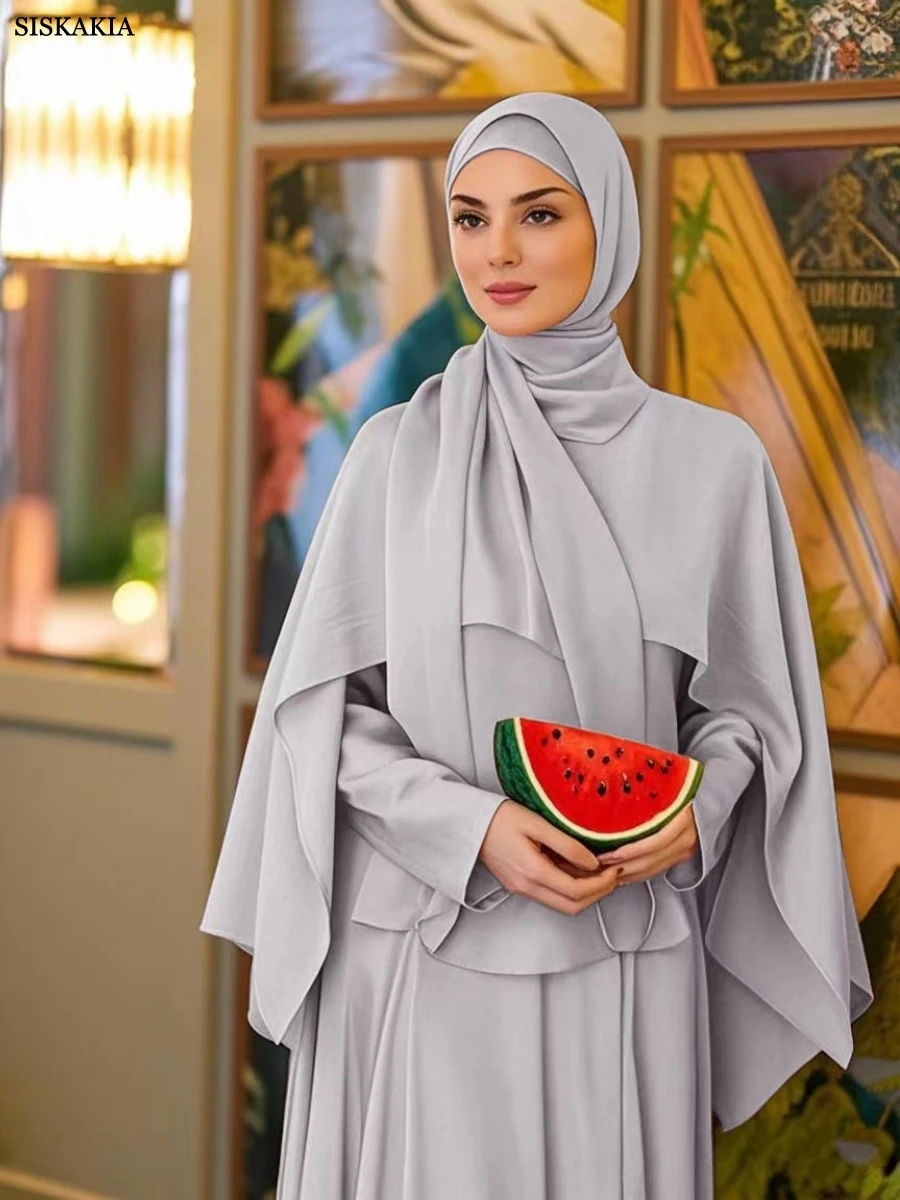 Siskakia Dubai robe élégante coupe cintrée deux pièces robe Cape ceinturée caftan ceinture incluse