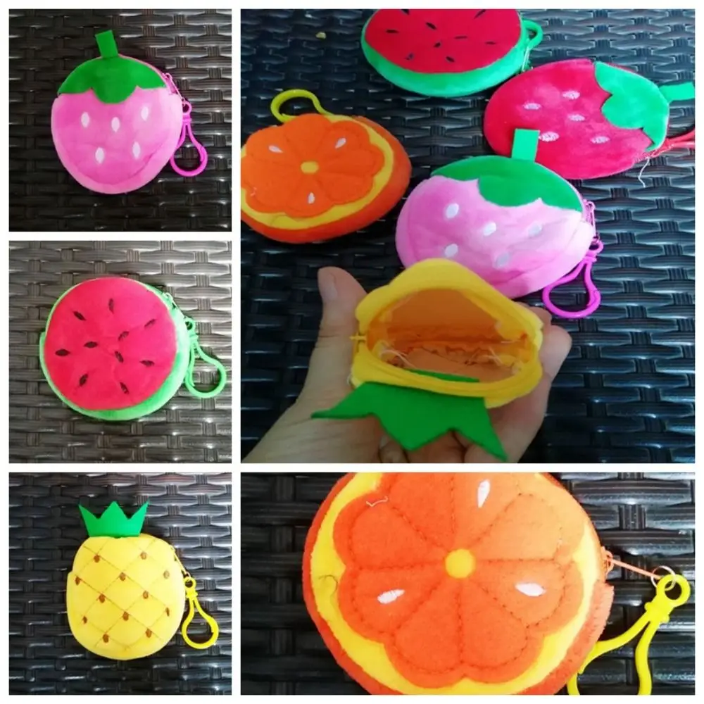 Super Soft 3.15in Fruit Coin Bag Watermelon Strawberry Plush Wallet Pouch With Hook Small 8CM Coin Pouch For Kids