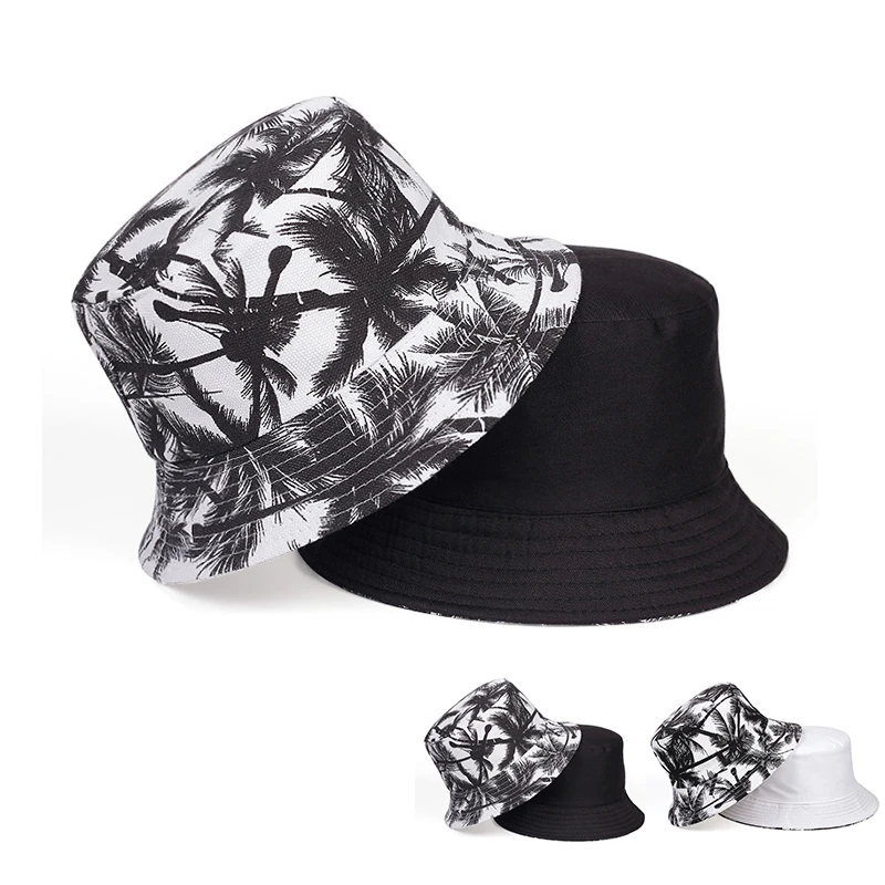 Unisex Tropical Coconut Tree Print Personality Bucket Hats Fishermen Caps Outdoor Casual Cap Sunscreen Hat