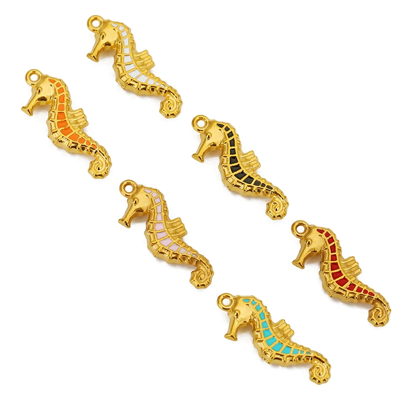 3pcs/lot Stainless Steel Enamel Ocean Series Seahorse Charm Pendants for Necklace Bracelet Earrings Diy Jewelry Supplies image 2