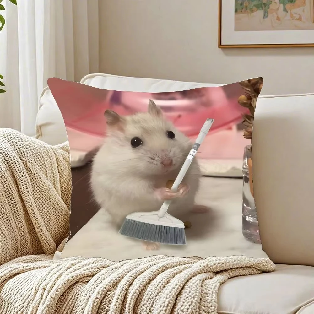 Funny Hamster Meme Pillow Case with Cute Printed Pattern, Soft Cushion Cover for Living Room Sofa and Bedroom Decor