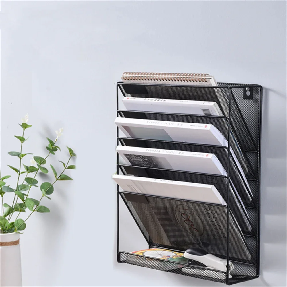 Hanging Metal File Organizer Rack Five Layer Wall Hanging Holder Mail Magazine Office Paper Document Letter Paper Storage Tray