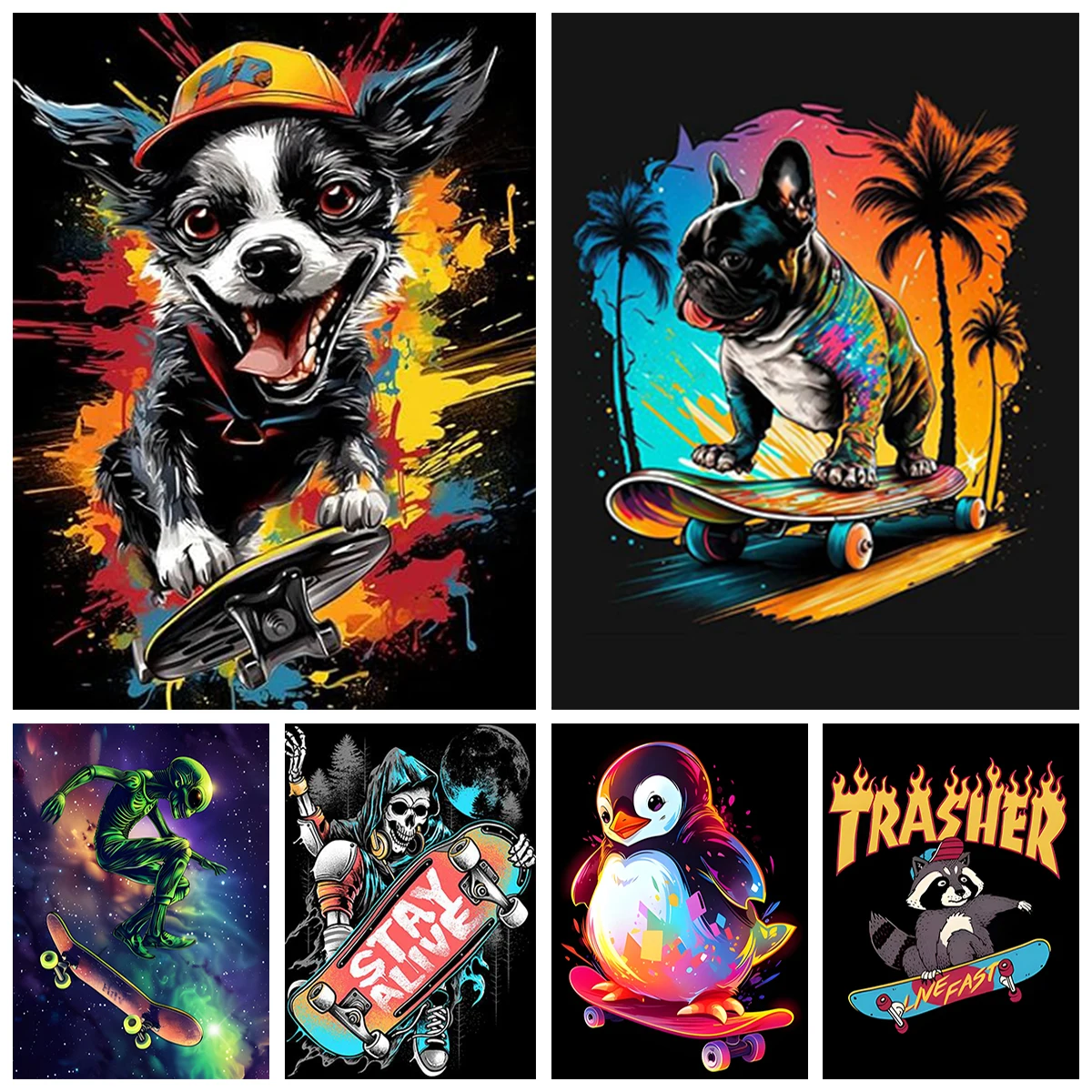 

Skateboard DIY Diamond Painting Trendy Shop Skateboard Shop Living Room Bedroom Home Decoration Funny Animal Skateboarding Gift