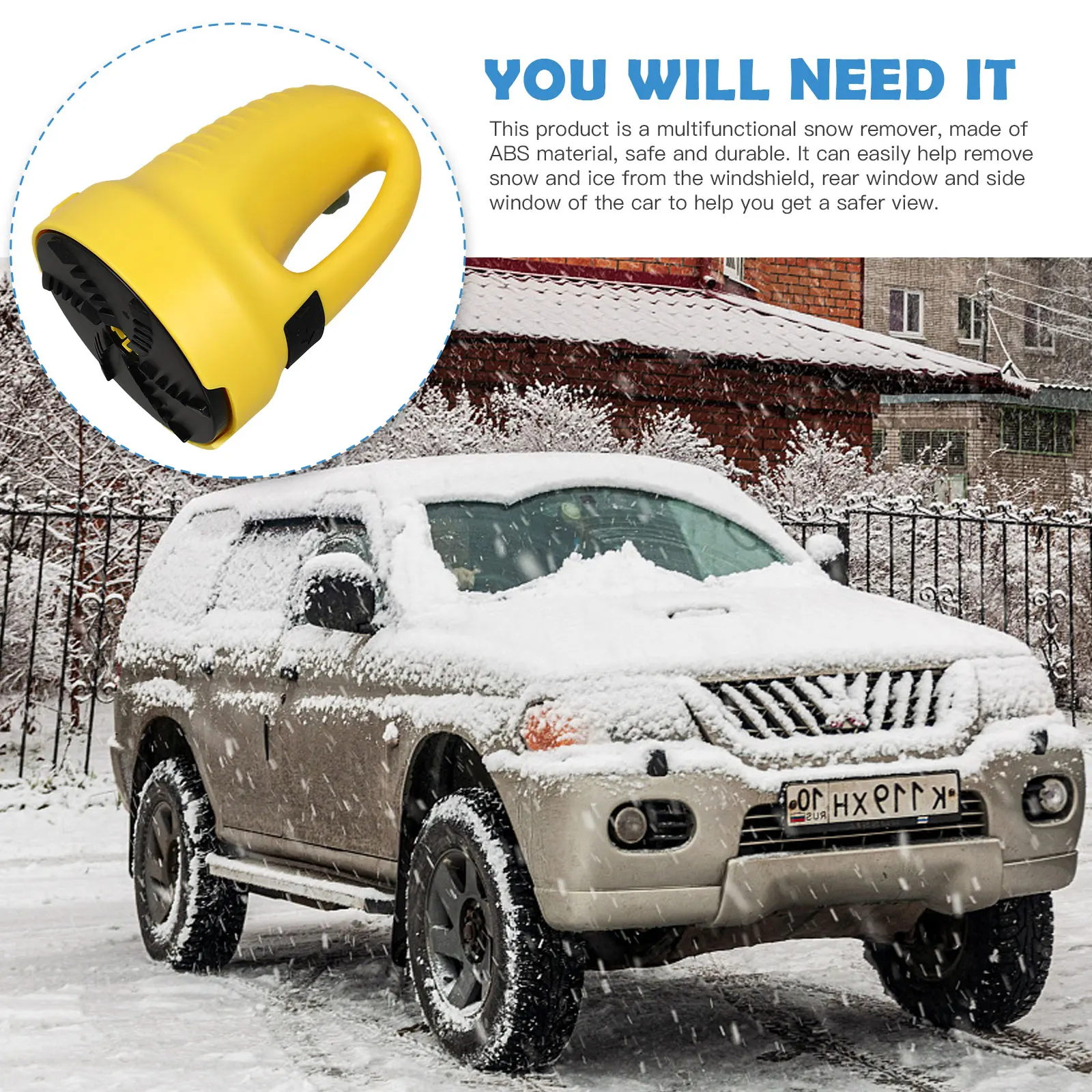 Defroster Deicer กระจก Snow Remover Scraper สีเหลือง ABS รถพลั่วมัลติฟังก์ชั่นน้ําแข็งเครื่องมือพกพาที่มีประสิทธิภาพ Quick