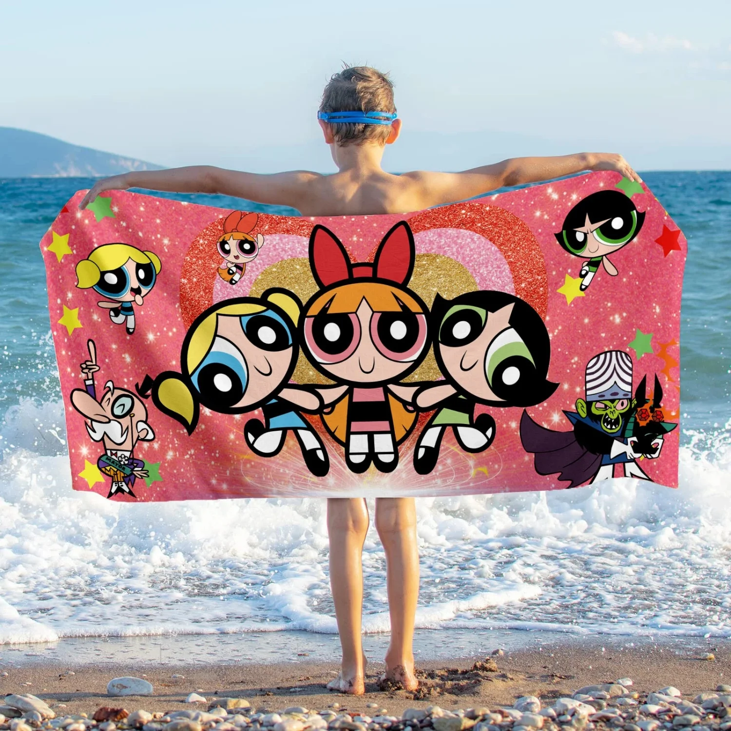 

Пляжное полотенце Powerpuff для девочек, полотенце из смеси микрофибры, полотенце для бассейна, 140x180 см, новые дышащие полотенца для душа с героями мультфильмов для сауны