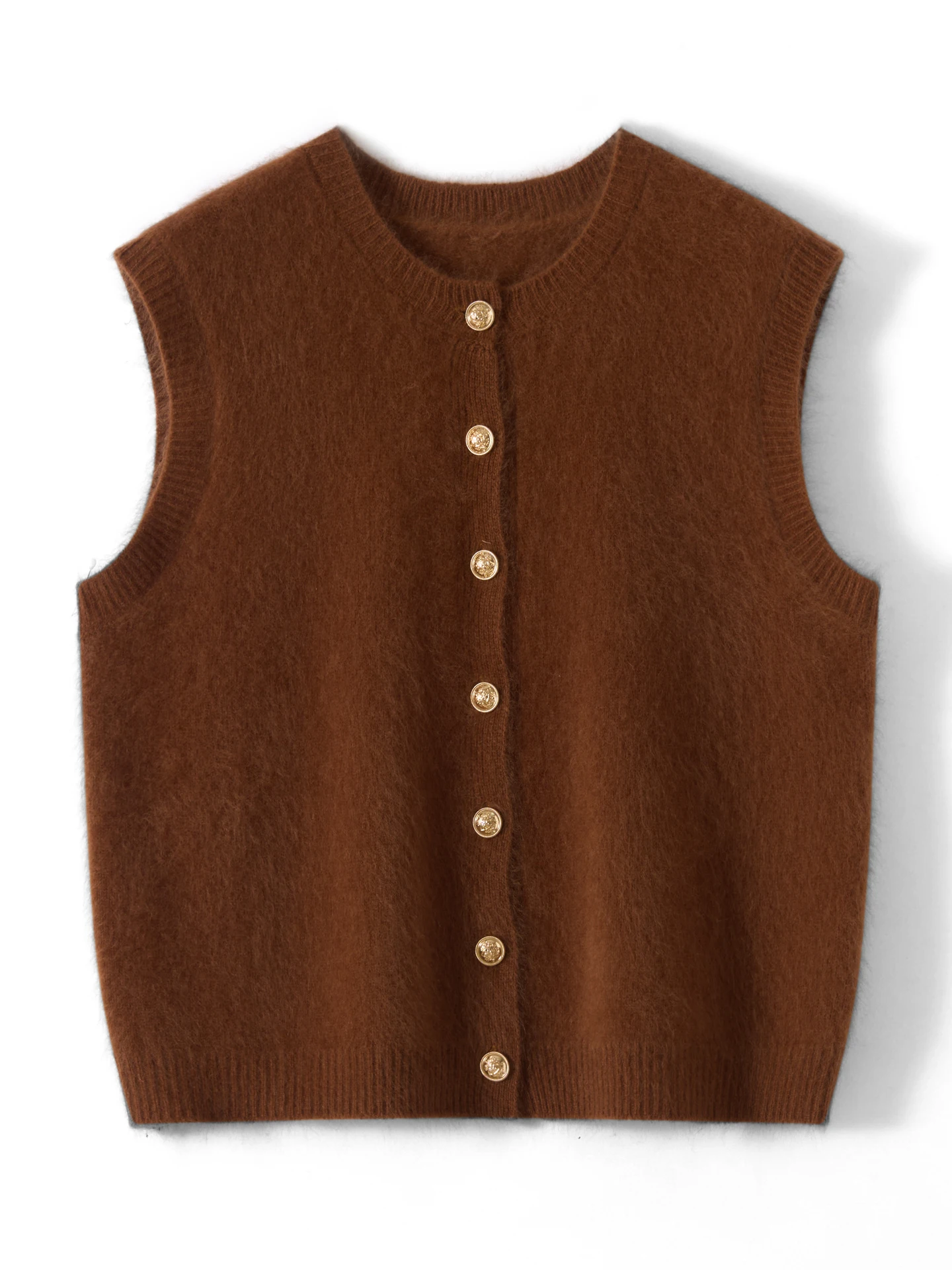 TLOML Damen-Strickweste aus 100 % Merinowolle, O-Ausschnitt, Herbst-Winter, Basic, ärmellos, Strickjacke, lockerer Plüschpullover, dicke Weste