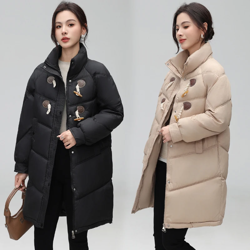 

New Women'S Winter Versatile Mid To Long Down Cotton Jacket Female Korean Fashionable Loose Casual Thick And Warm Cotton Coat