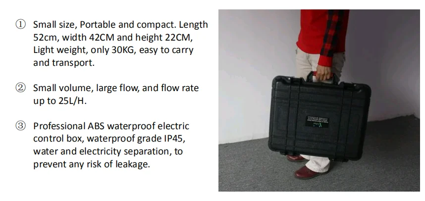 Filtro de água UF de mala portátil movido a energia solar DC12V DC24V para kit de emergência potável ao ar livre