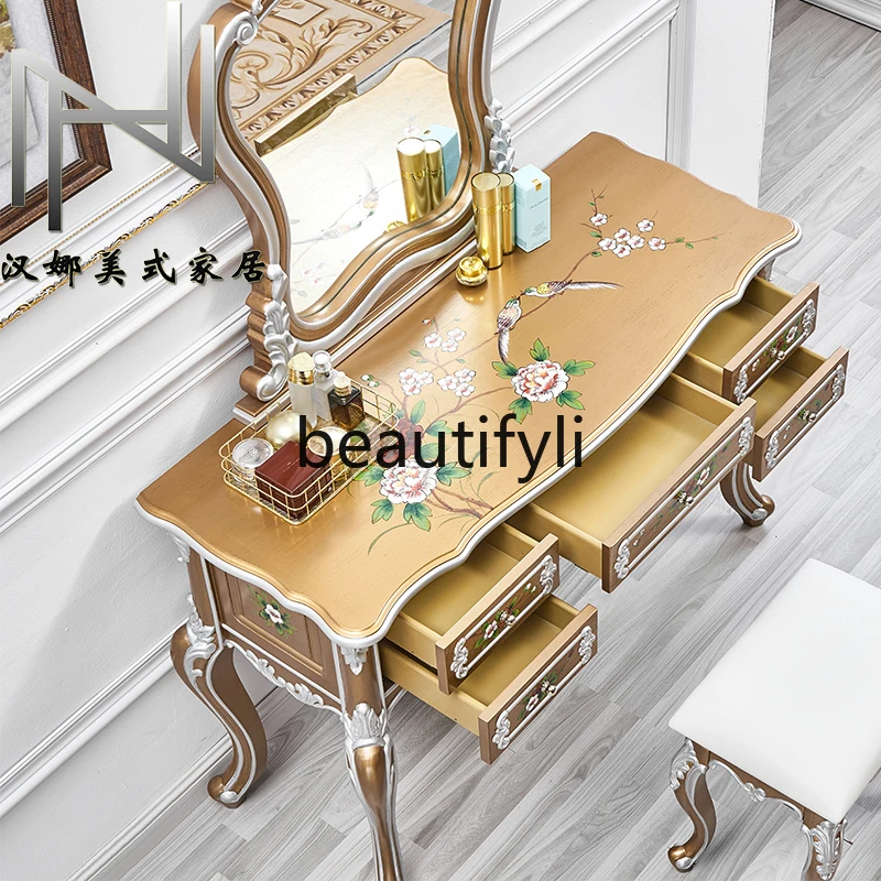 خزانة ملابس متعددة الوظائف من الخشب الصلب بالكامل، ومكتب، وخزانة الشرفة، ونمط مطلي على الطراز الأوروبي الأمريكي