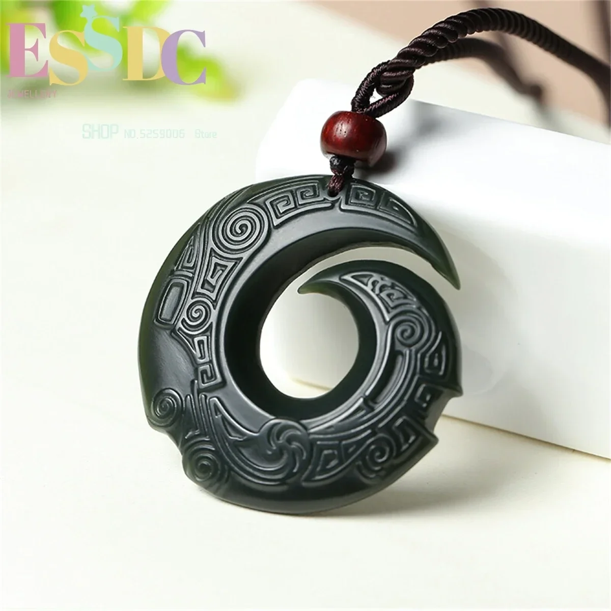 Xinjiang Hotan Sapphire Imitation Ancient Dragon Stylish Double-Sided Carving Safety Buckle Men's And Women's Necklaces