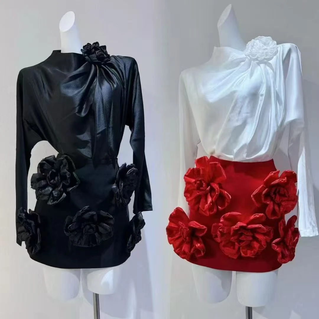 

Комплект из двух предметов: длинная блузка и юбка с цветочным принтом для женщин, модный весенний/всесезонный наряд для взрослых