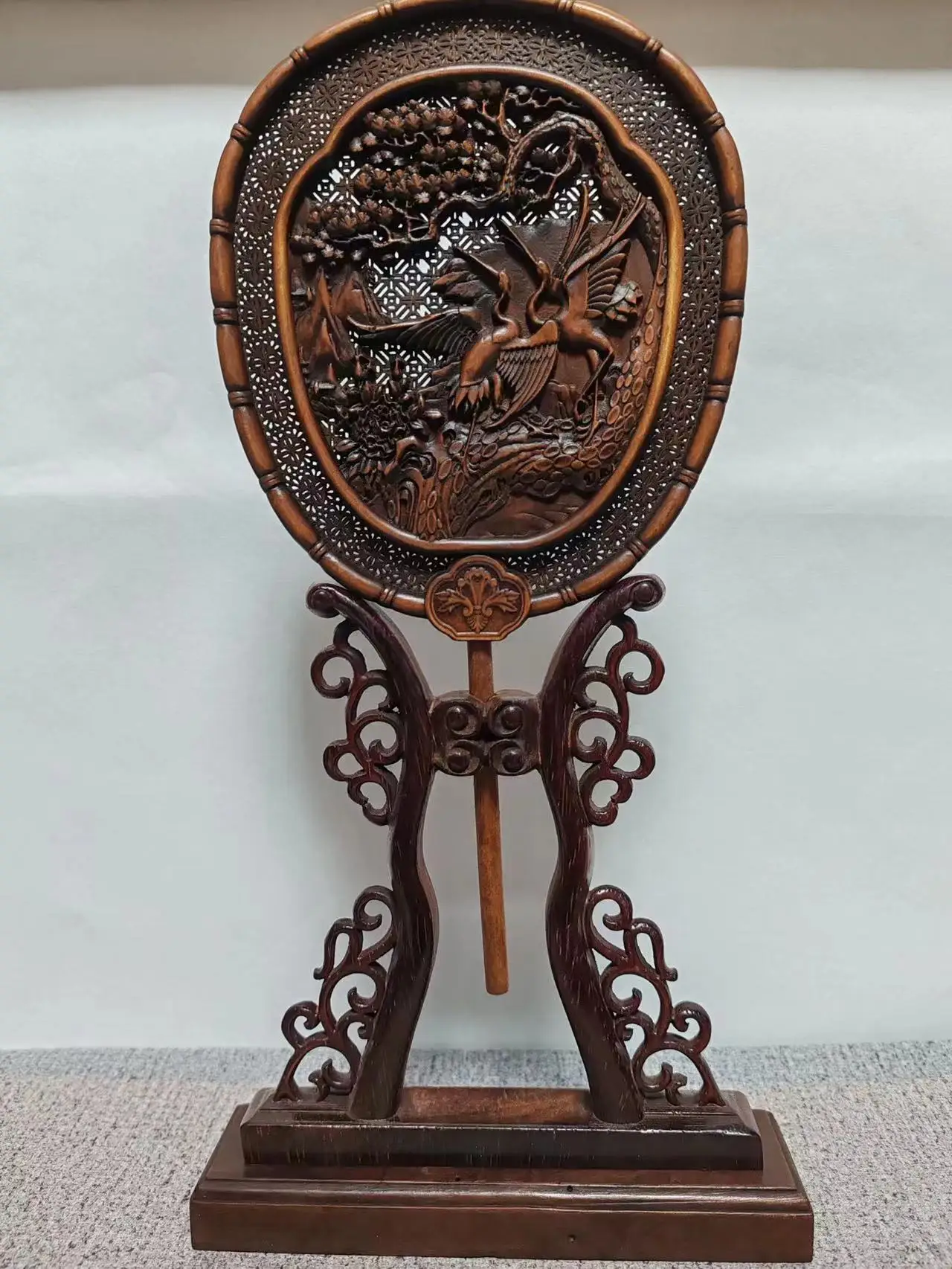 

Antique old collection Boxwood Carving statue-Old Chinese Display of palace screen,crane,Free Shipping