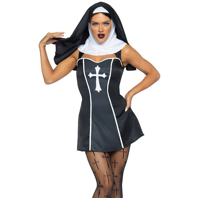 Carnival Halloween Lady Middle Ages Nun Habit Costume Convent Religious Sinful Sister Slim Tutu Cosplay Fancy Party Dress