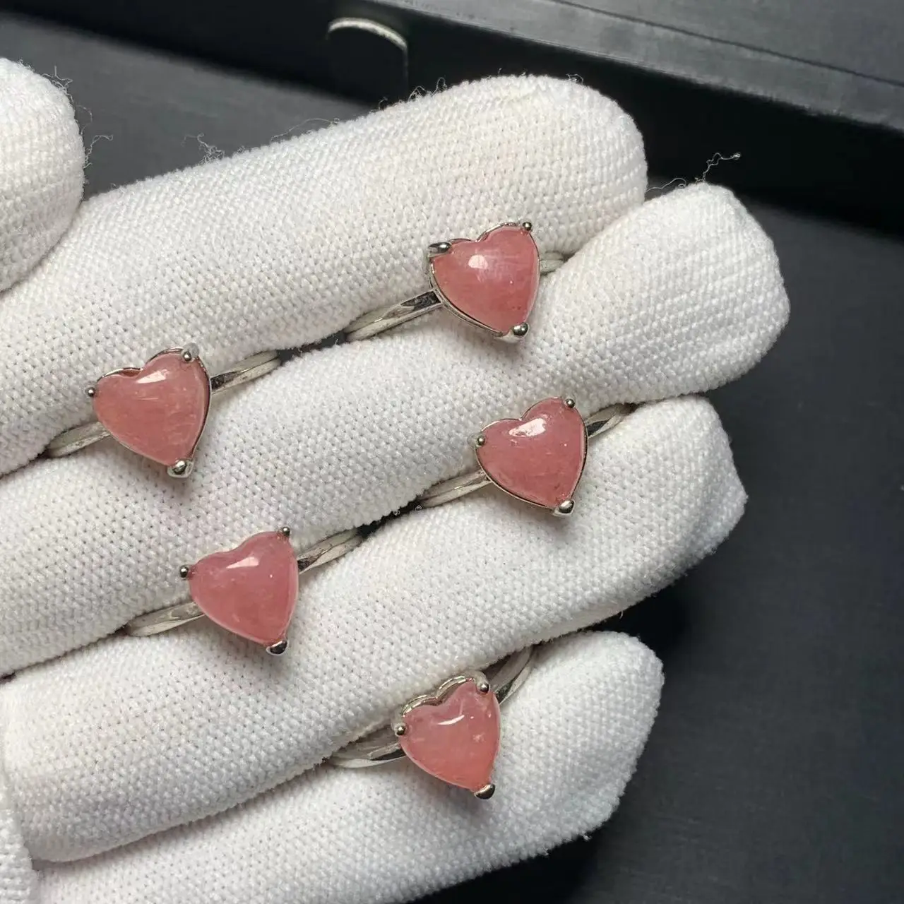 Heart Natural Rhodochrosite Ring Adjustable Female Ring Jewelry for Women Gift Wholesale High Quality Vintage Fine