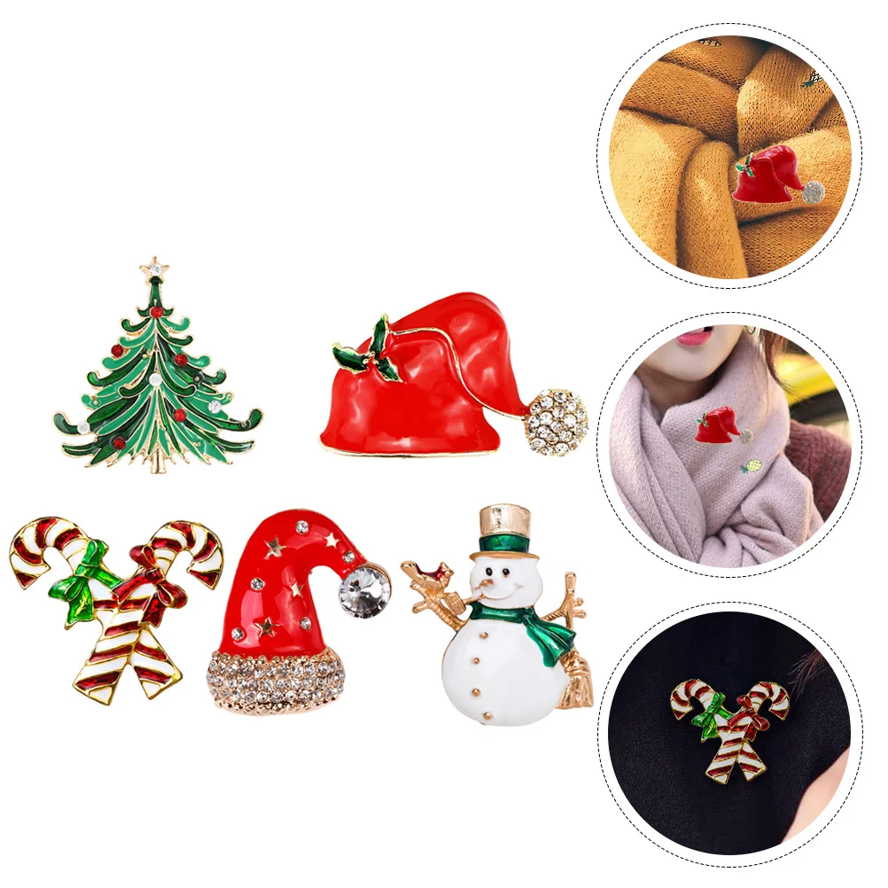 

5Pcs Xmas Brooch Christmas Theme Style High Grade Material Strong Durable Costume Decoration Holiday Gift Xmas Brooch