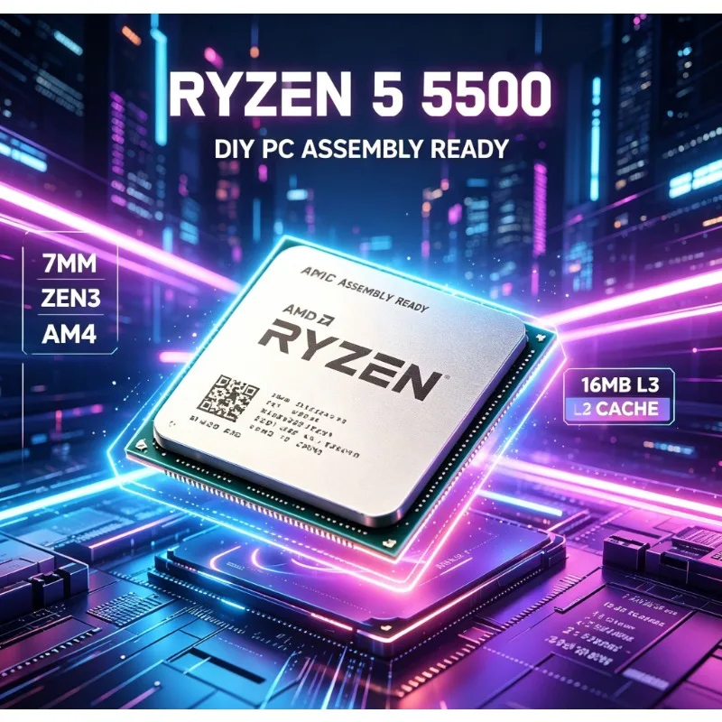 Ryzen 5 5500 AM4 Socket 6 Core 12 Thread 7NM ZEN3 65W Low Wattage 16MB L3 Cache Desktop Chip No Cooler