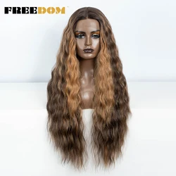 FREEDOM Synthetic Lace Frontal Wigs For Women 30 Inch Curly Wavy Ombre Highlight Ginger Lace Wigs Heat Resistant Cosplay Wigs