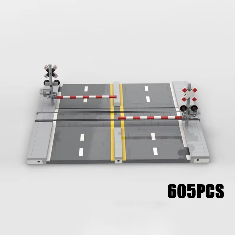 

Moc Building Blocks Railroad Crossing Model Technology Brick DIY Assembly Modular Street View Toy Children Holiday Gift