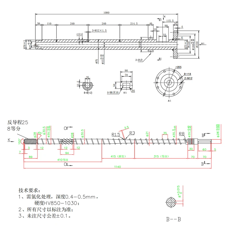 D30، نسبة D35 LD 28 برغي، أسطوانة مع أقسام الخلط والقص #2