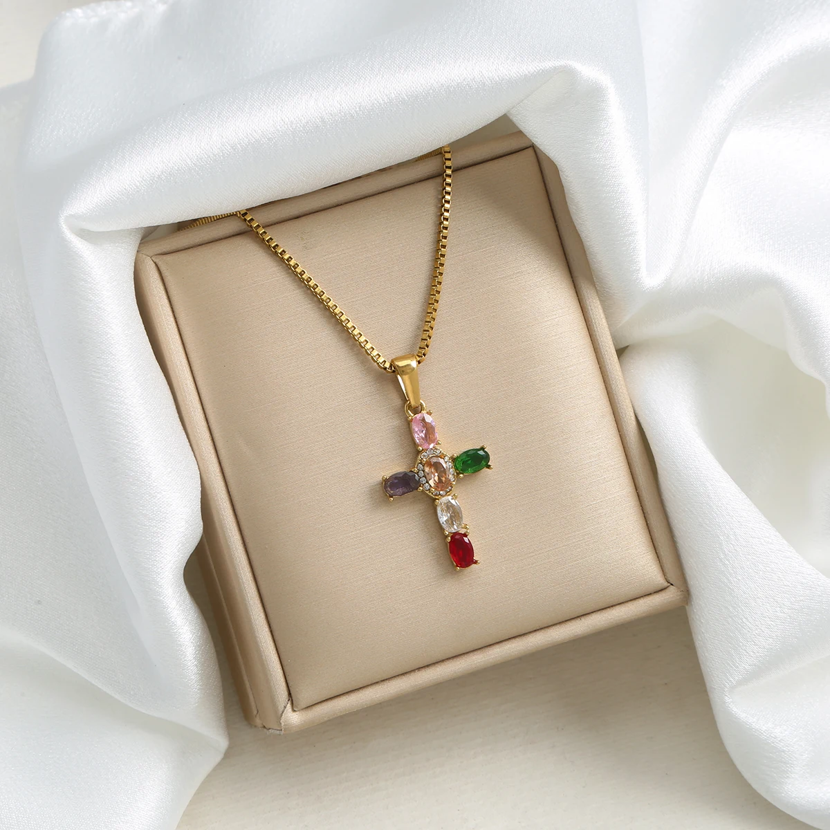 SOVOB موضة ملونة حجر الراين الصليب قلادة قلادة فتاة باردة/المرأة الفولاذ المقاوم للصدأ مطلية بالذهب المختنق مجوهرات يومية هدية #3