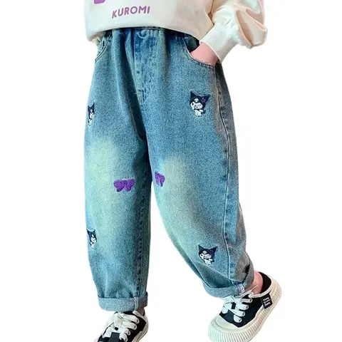 Dessin animé Kuromi mignon printemps et automne jean pour vêtements chauds polyvalent pantalons décontractés amples nouveau personnage de dessin animé Kuromi jean