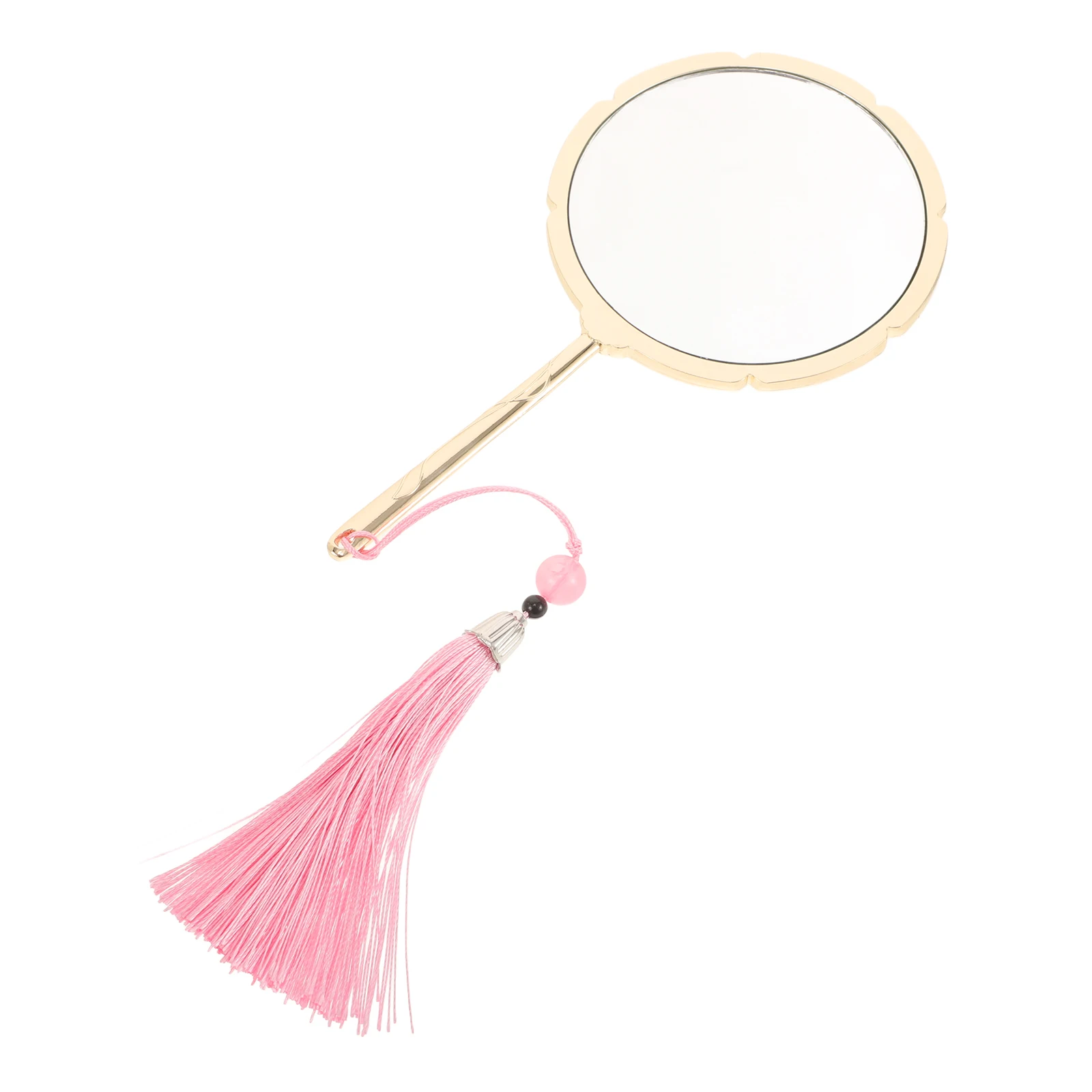 Espelho portátil vintage dourado em relevo pequeno design de borla portátil maquiagem espelho de viagem elegante acessório de vaidade