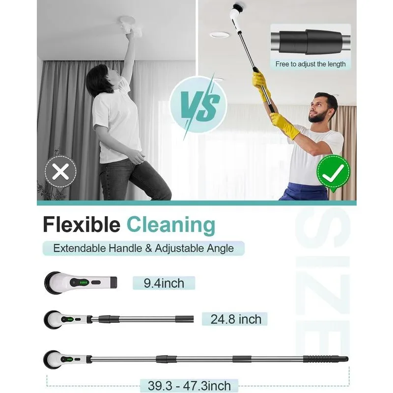 Электрический вращающийся скруббер для чистки ванной комнаты, беспроводная щетка для чистки душа для плиточной ванны, скребок для ванной комнаты