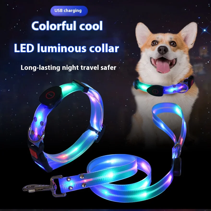 

Dog Colorful Led Dog Luminous Collar Rechargeable Luminous Dog Rope Nylon Pvc Wrapped Tape Pet Luminous Collar