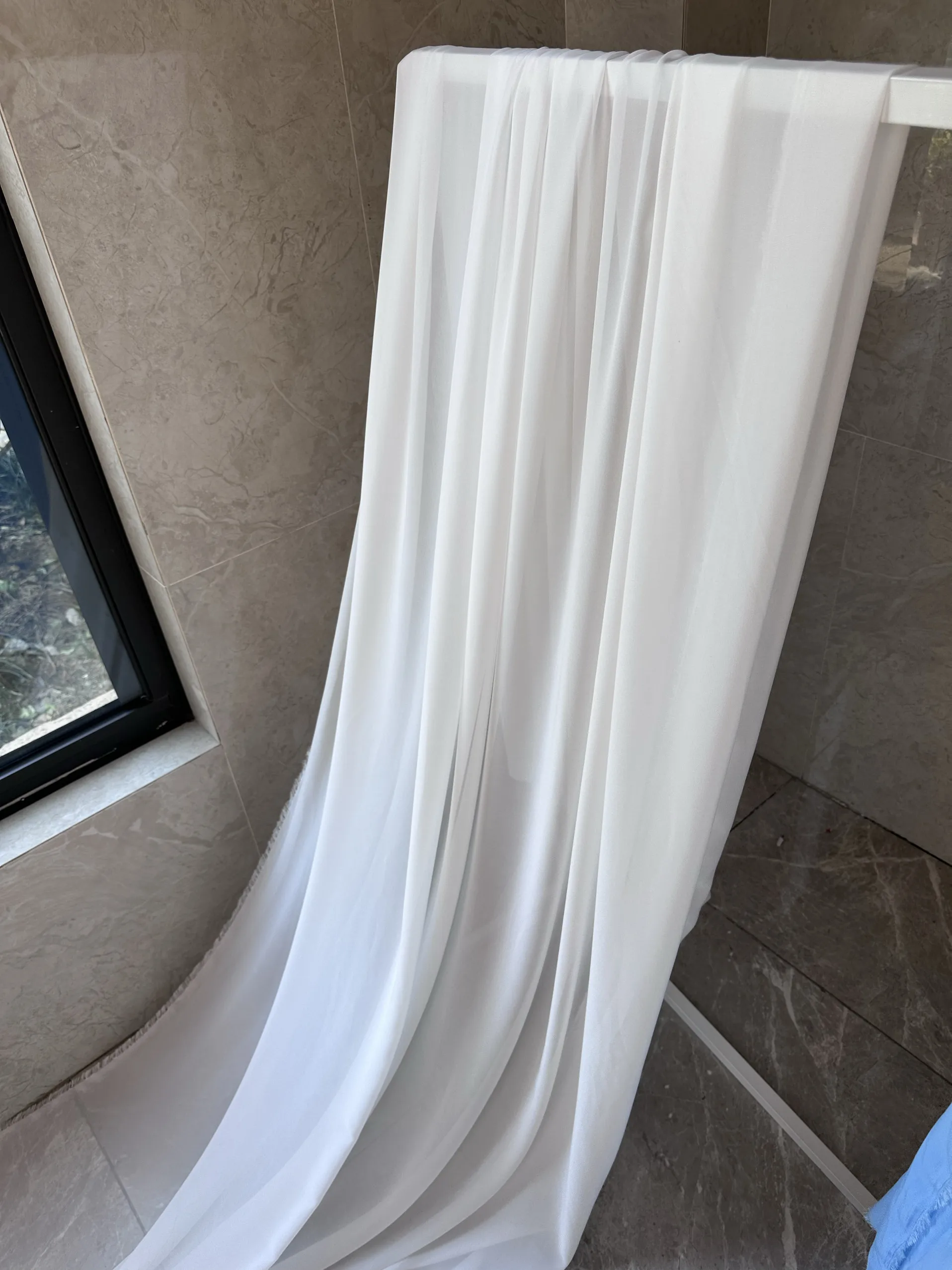 White Translucent Chiffon Draping Fabric for Wedding Exhibition Layout Voile Yarn Fabric