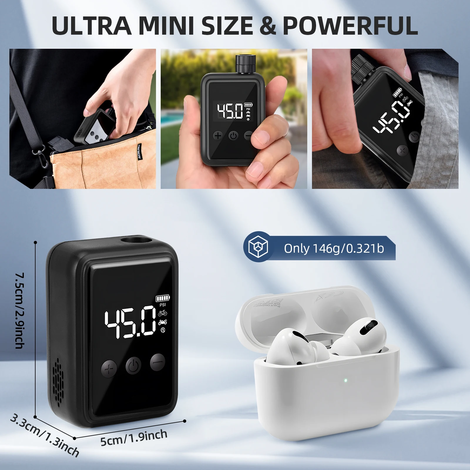 Portable Air Compressor Mini Rechargeable Electric Vehicle Compressor Pump 5 Modes Tyre Inflator For Motorcycles Bicycles,Balls