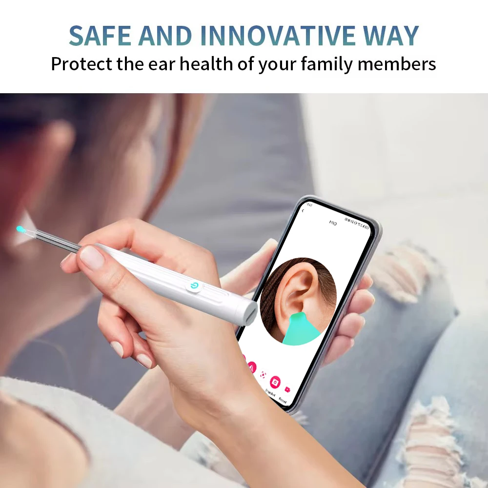 Intelligenter visueller Ohrenreiniger mit Kamera, 1296P, Ohrstöpsel, USB C, Aufladen, Werkzeug zum Entfernen von Ohrenschmalz, WIFI-Verbindung, 6 LED-Leuchten, Earpick