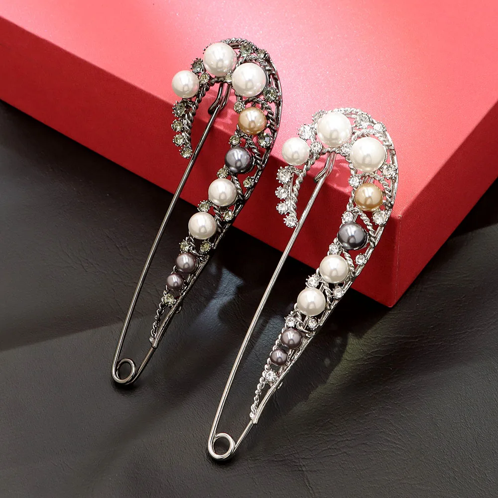 CINDY XIANG perla y diamantes de imitación broche largo grande suéter de invierno joyería de moda