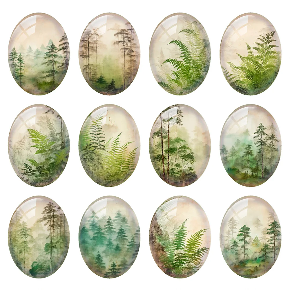 Random Mixed Round/Oval/Square Secret Forest Tree Photo Glass Cabochon Flatback Demo Cameo For Diy Jewelry Making