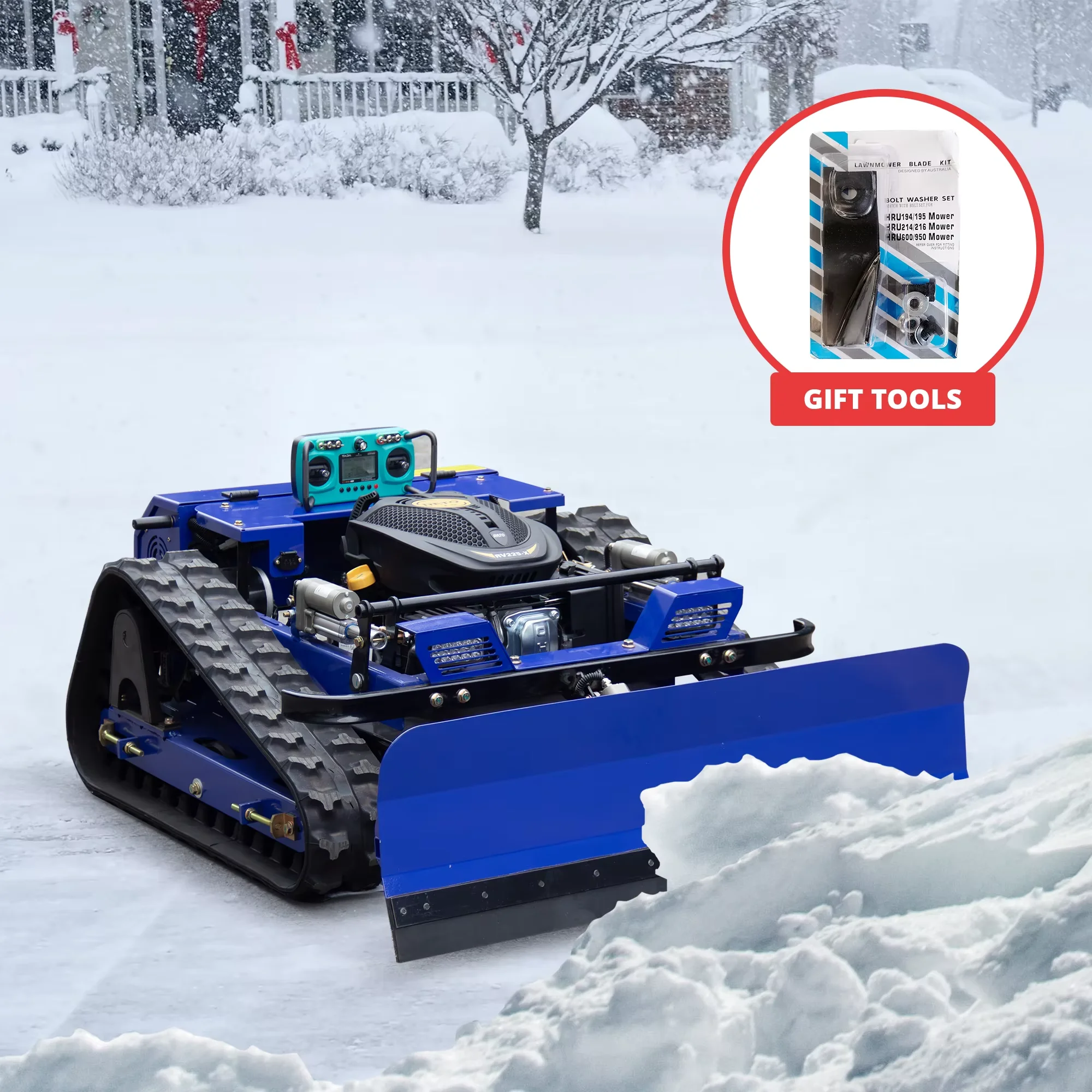 RC Lawn Mower, Rechargeable Smart Remote Control Grass Cutter with Snow Shovel, Safe and Durable, Perfect for Home Garden view 6