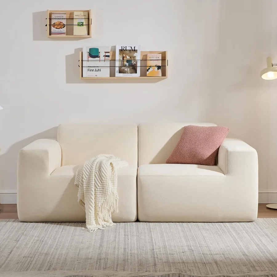 أريكة مريحة معيارية من Loveseat 75 قماش بيج بمقعدين، أريكة ذات مقعد عميق مدمجة لغرفة المعيشة الصغيرة وغرفة النوم أو ركن القراءة