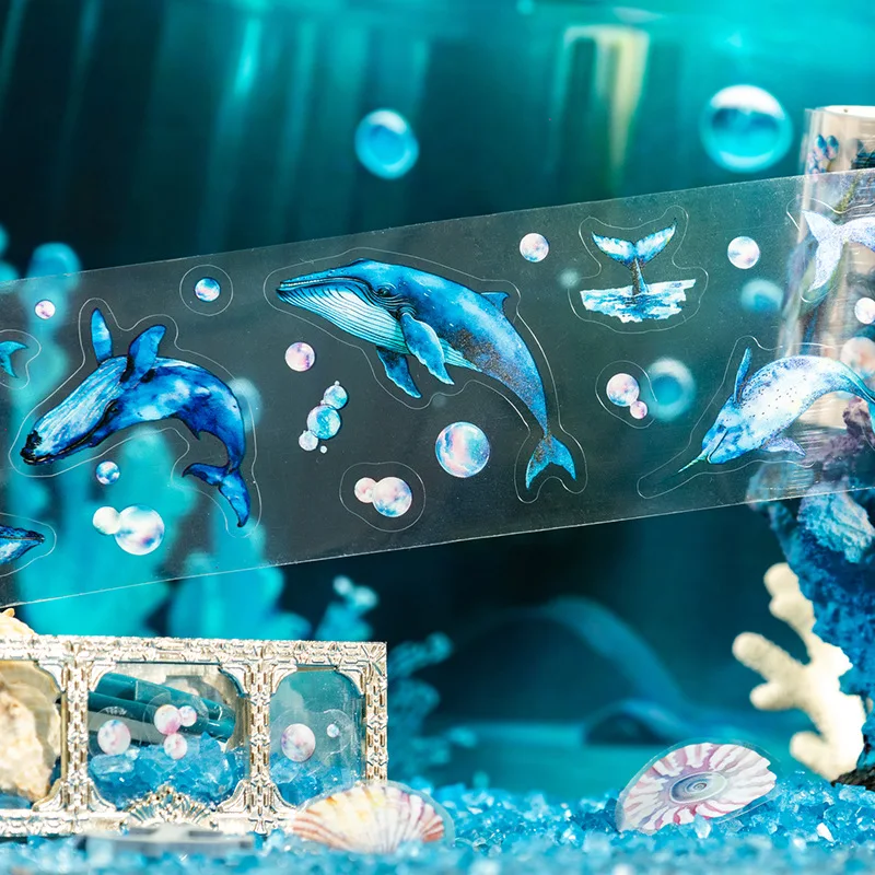 1 Roll 2 Meters Long Deep Ocean Whales Waterproof Decorative Tape Stickers