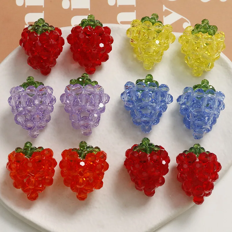 2pcs Summer cute three-dimensional crystal big strawberry DIY hand woven beaded hairpins hair ornaments earrings supplies